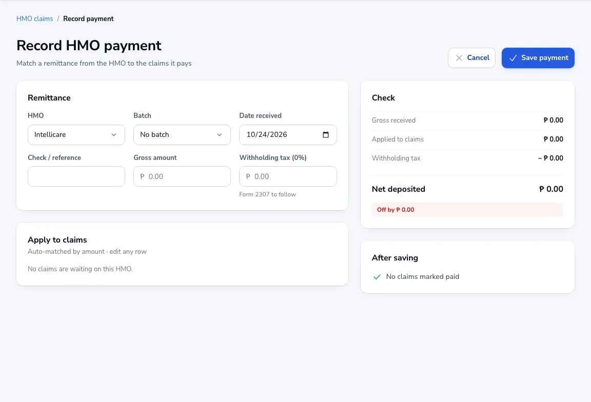 Recording an HMO payment