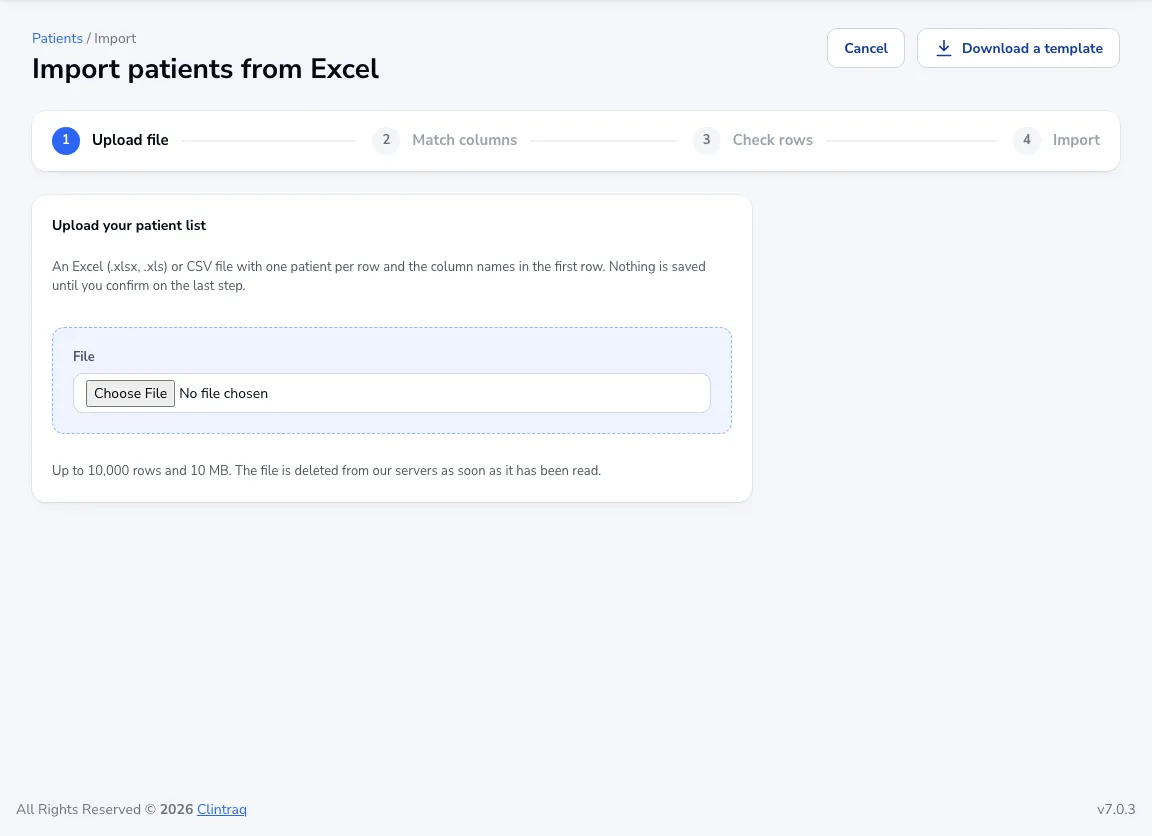 Import patients from Excel