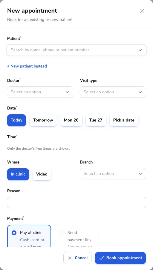 The New appointment dialog