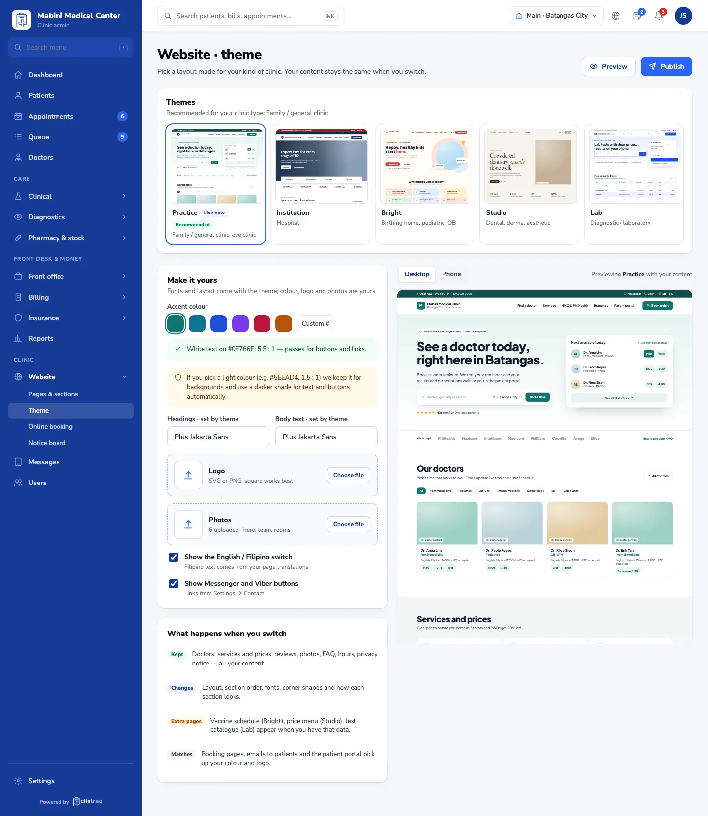 Clinic website themes to choose from
